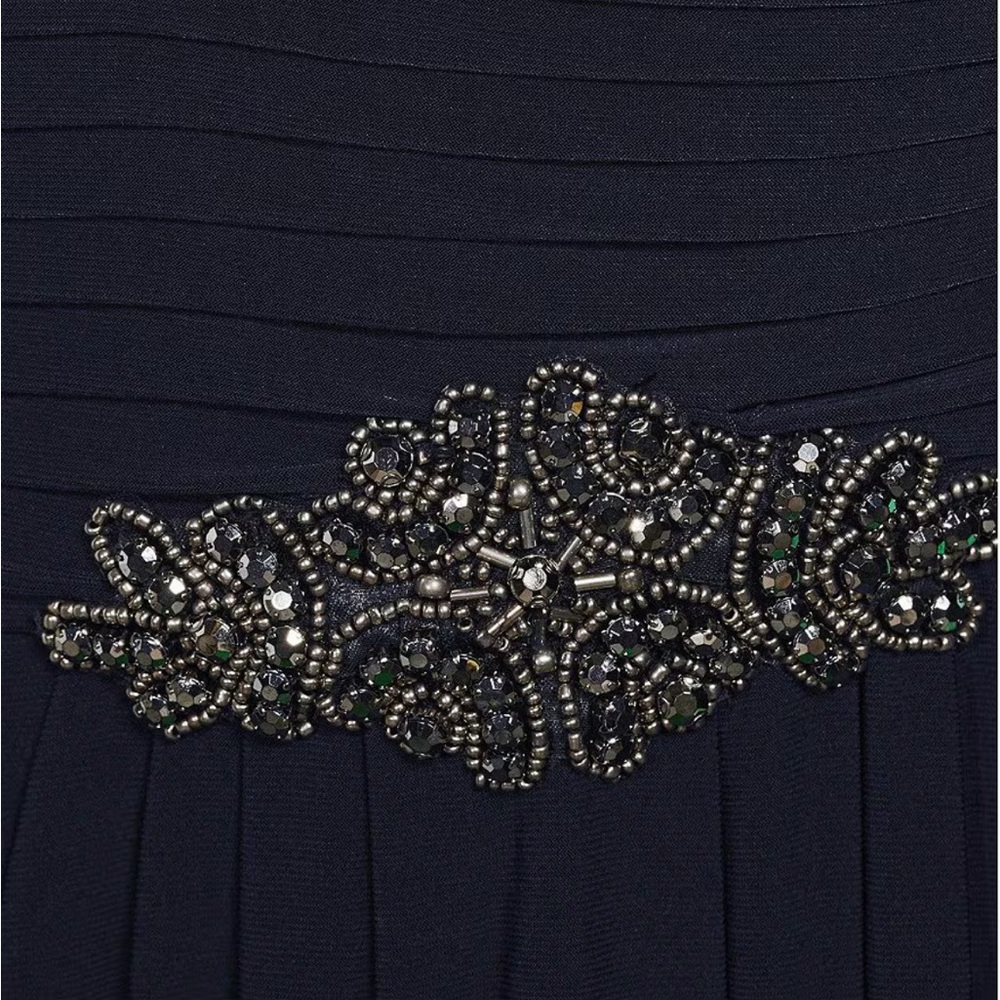 Alex Evenings 20W Long Navy Gown Cowl Cap Sleeves Maxi Slit Jersey Plus Size - Picture 7 of 8
